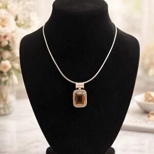 Vintage Suarti BA Faceted Smoky Quartz & 925 Sterling Silver Pendant | 18”- 37g